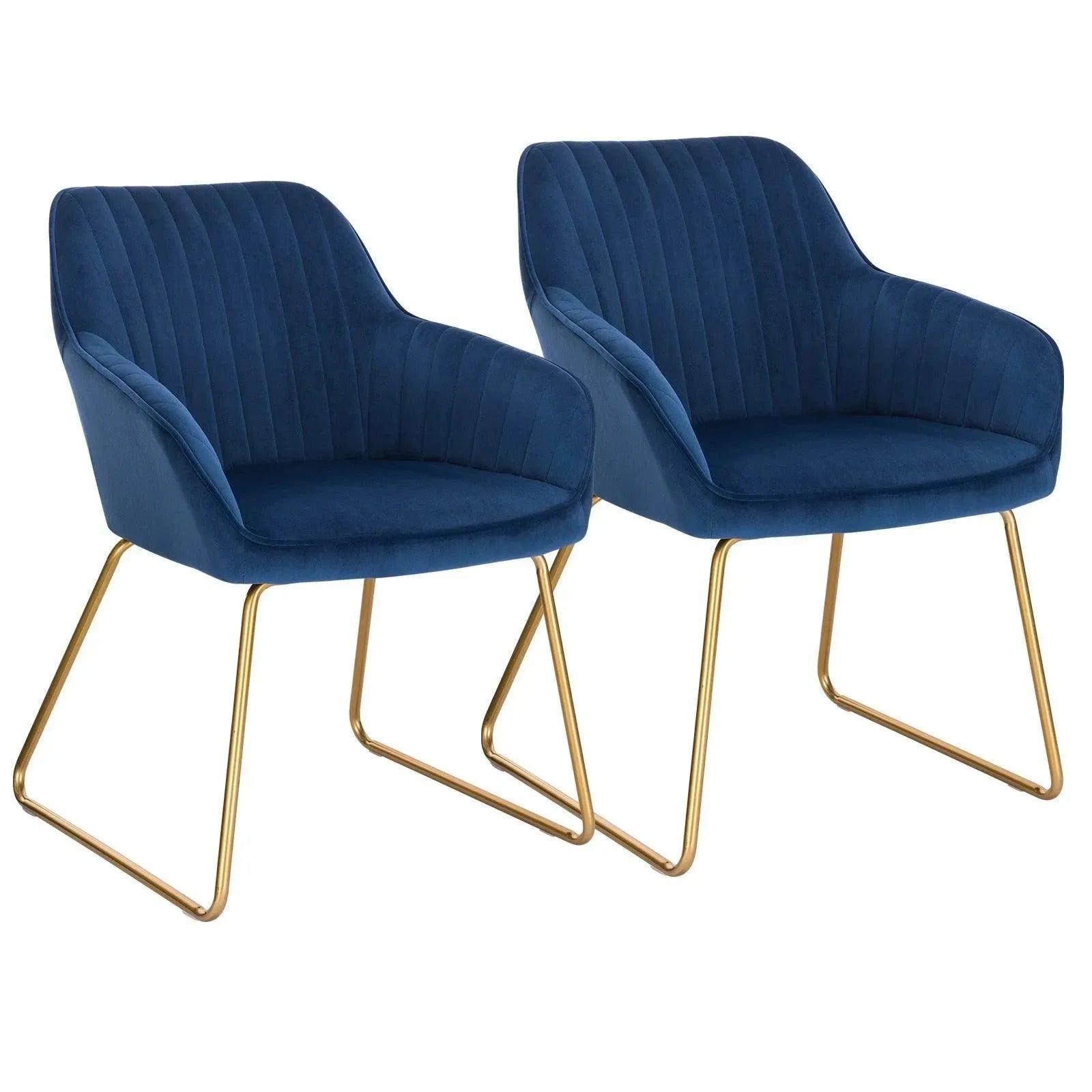 Feronza™ 2 Stuks Eetkamerstoelen – Gestoffeerde Stoelen met Armleuning, Metalen Poten, Fluweel/Leer Vintage Nordic Rugleuning - Feronza